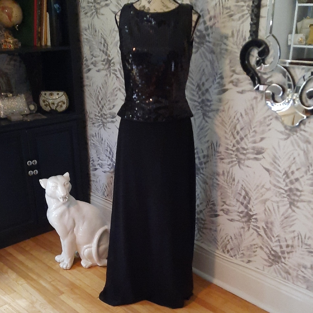 collections Black Sequined Long Evening Gown. Worn Once